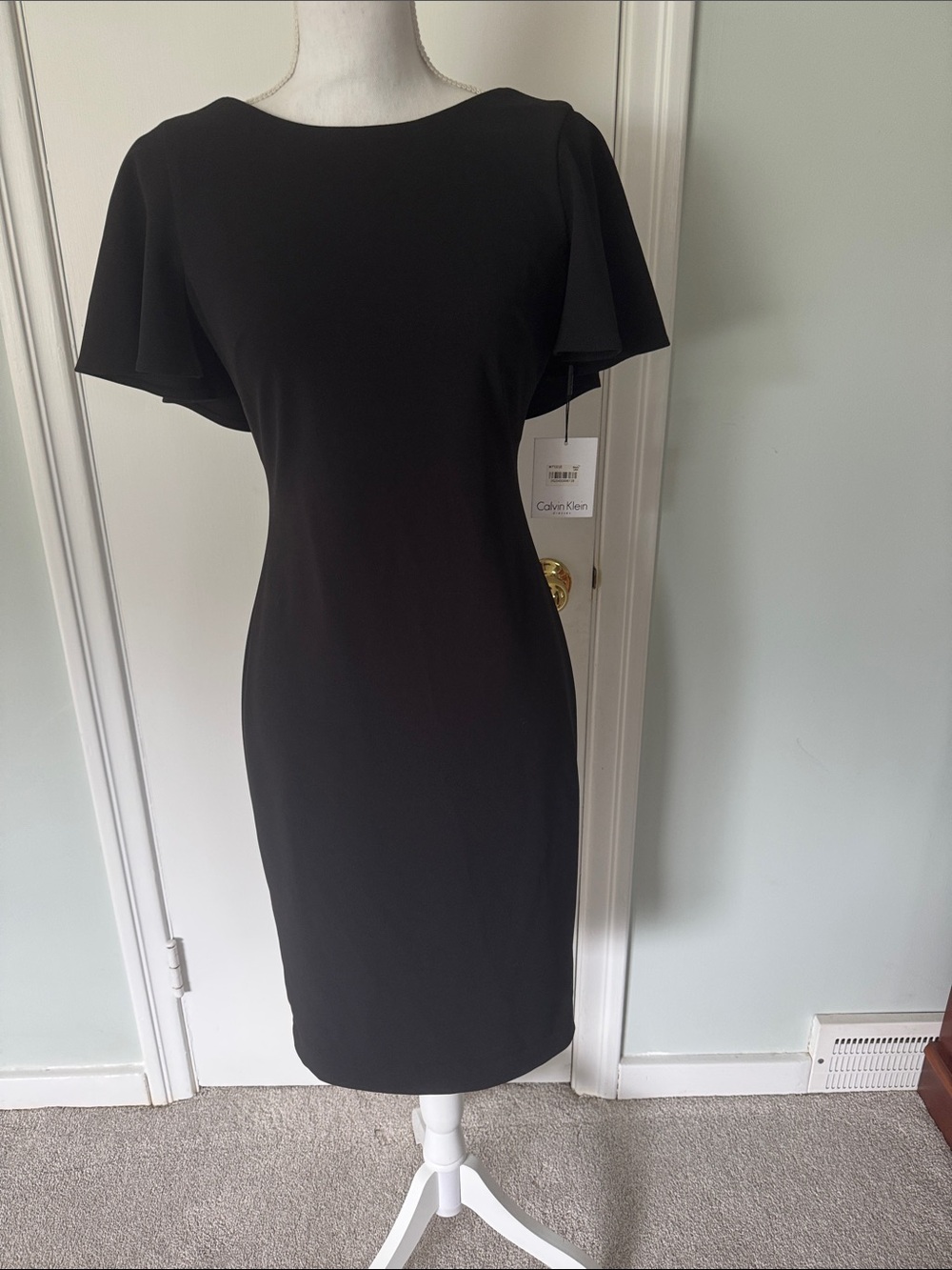 Calvin Klein Black Midi Dress with Flutter Sleeves